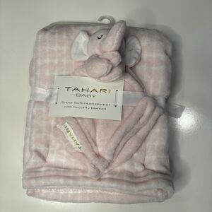 NWT Tahari Baby Pink Elephant Security Blanket Lovey Set Soft Fleece Plush